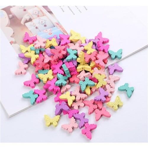 Julie Wang 50PCS Wooden Butterfly Beads Natural Wood Random Colors Spacer Bead For Necklace Bracelet Jewelry Making Accessory