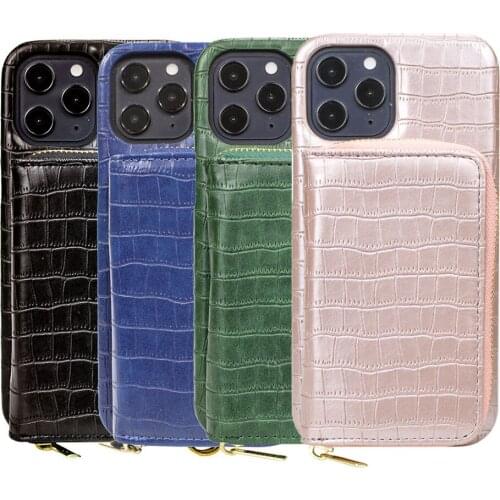 Genuine Leather Luxury Crocodile Pattern Zipper Bag Strap Case Cover For iPhone 12 Pro Max 11 XR X 8 7 Plus
