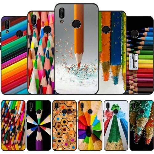 Rainbow Macro Pencil black soft Phone Case for huawei P40 P30 P20 P10 Pro lite P9 Lite nova 4E 6SE Psmart 2019 Y6 9 Prime