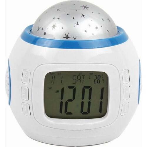 Children Baby Room Sky Star Night Light Projector Lamp Bedroom Music Alarm Clock Alarm Calendar Clock