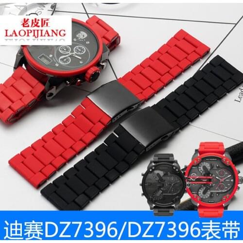 Fit diesel dz7370 dzZ7396 DZ4289 watch band black red 24mm 28mm waterproof silicone rubber cover metal stainless strap for men