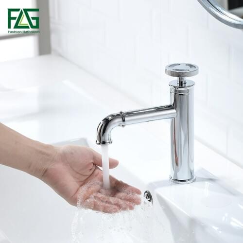 FLG Gold Plated Basin Faucets Retro Brass Bathroom Sink Faucet Single Handle Hot and Cold Water Mixer Tap 1156-11C