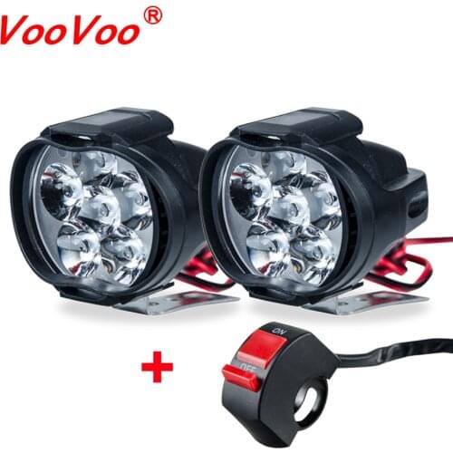 VooVoo 2PCS Universal Motorcycle Light LED Moto Headlight Spotlight Assembly + Switch Faro Moto for Mopeds Scooters Motorbike