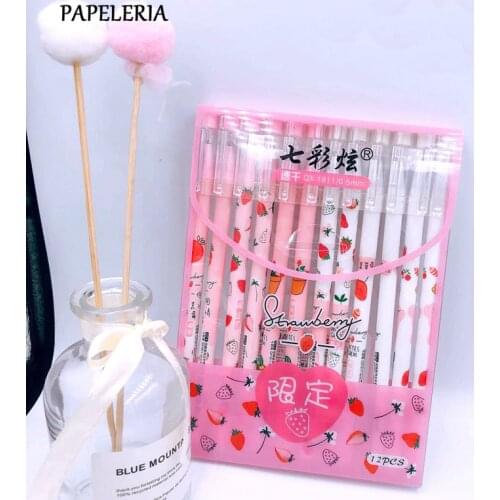 6Pcs/Set Strawberry Gel Pen Erasable Washable Handle Erasable Refill 0.5mm Blue Ink Writing Pens for School Student Stationary