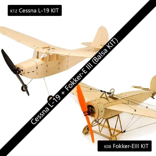 K8+K12 Ultra-micro Balsawood Airplane Fokker-E-+ Cessna Combo Micro RC Balsa Wood Laser Cut Building Kit with Brushless Power