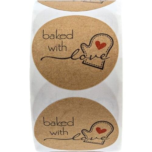 Round Natural Kraft Sticker Seal Labes 50-500pcs Hand Made with Love Sticker Paper Scrapbooking Stationery Sticker