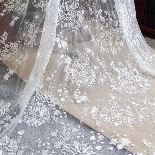 Lace Fabric Wedding Dress Mesh Tulle French Net Bridal Sequin African Nigerian Off White Hight Quality