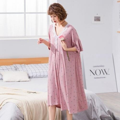 Modal thin nightdress women loose summer fat mm 100kg plus size 5XL pajamas Lace Collar Sleepdress Oversize maternity pajamas