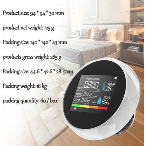 2021 NEW Round Shape Air Quality Monitor 2CO5 Wall-mounted Gas Analyzer Air Quality Monitor CO2 Meter Air Analyzer TVOC Sensor