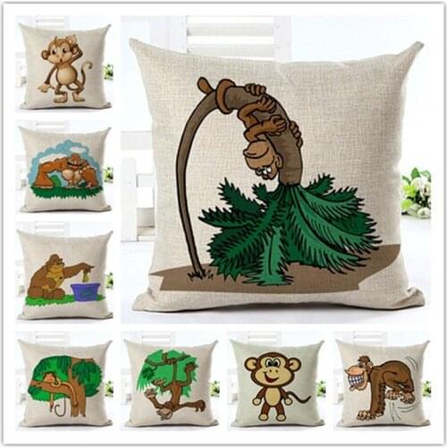 New Arrival Monkey Printed Home Decorative home Cushion Throw Pillowcase 18" Vintage Cotton Linen Square Pillows