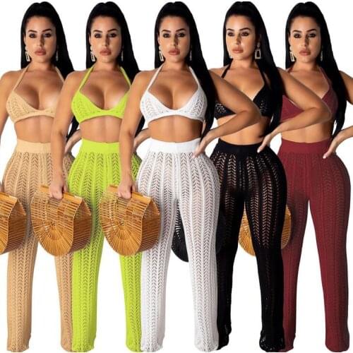 New hollow out cover ups Top+beach pants bikini swimwear swimsuit cover up beachwear 2PCS/SET