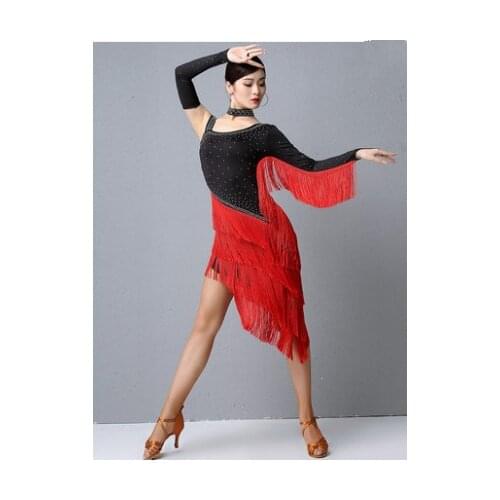Latin Dance Dress 2019 New Women Sequin Tassel Performance Costume Women Sexy Ballroom/Tango/Cha Cha Competition Dresses