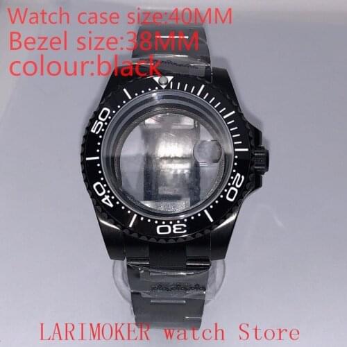 Suitable for NH35 NH36 Miyota 8215 40mm 904L stainless steel case, transparent black back cover, with bezel,black