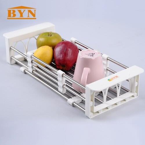 BYN Kitchen Accessories Sink Dish Drainer Rack Bowl Drying Rack Retractable kitchen Fruit Vegetable Cleaning Basin Rack DQ0076