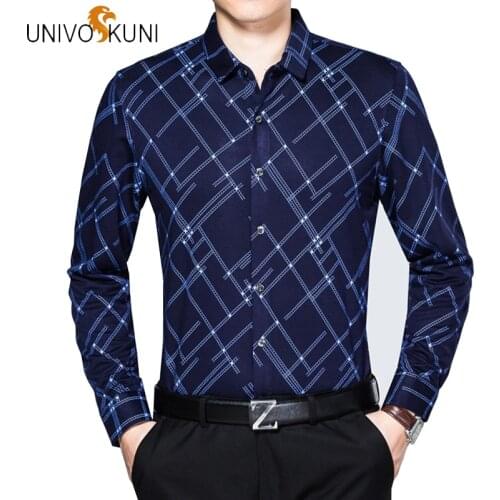 UNIVOS KUNI 2019 New Spring Ptint Camisa Homens Slim Long Sleeve Shirts Brand Casual Business Chemise Homme Camisa Hombre J470