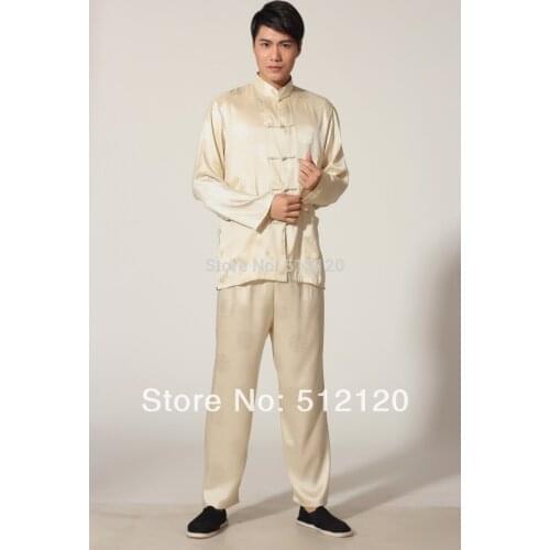 Shanghai Story Spring Tai chi suit for Men kungfu suit tradition kungfu clothing Martial Art Jacket Pants Set Gold color