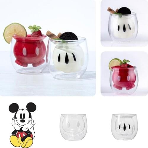 Disney Mickey Mouse Double Compartment Glass Cup Cute Cartoon Coffee Milk Cup Coke Soda Drink Cup Beer White Wine Cup Tableware