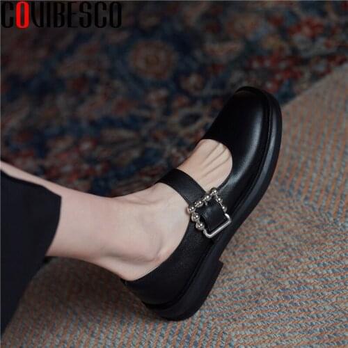 COVIBESCO Classic Concise Retro Mary Janes Women Pumps Round Toe Low Heels 2021 Spring Casual Shoes Woman High Quality Handmade