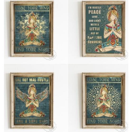 Yoga Meditation Vintage Art Prints Poster, Spirituality Yoga Wall Picture Decor, Psychedelic Hippie Girl Decorative Painting