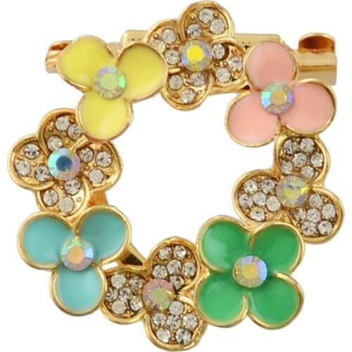 Romantic New Fashion Flower Gold Plate Metal Colorful Flower Beads Rhinestone Brooches Scarf Pins for Women Clothes Accessories