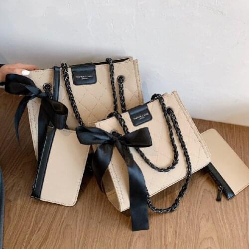 Female Designers Hand Bags Lattice Square Large Women Tote Bags 2021 New Fashion Ladies Shoulder Bags Girl Bow Messenger Bags