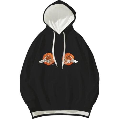 Womens Hoddies Pumpkin Skull Print Hoodies Halloween Loose Fit Long Sleeve Irregular Hem Womens Sweatshirt Streetwear Y2k