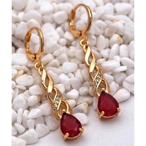 New Bohemian Statement Drop Earrings for Women Red Green Waterdrop Zircon Drop Trendy Jewelry Accessories Party Wedding Gift