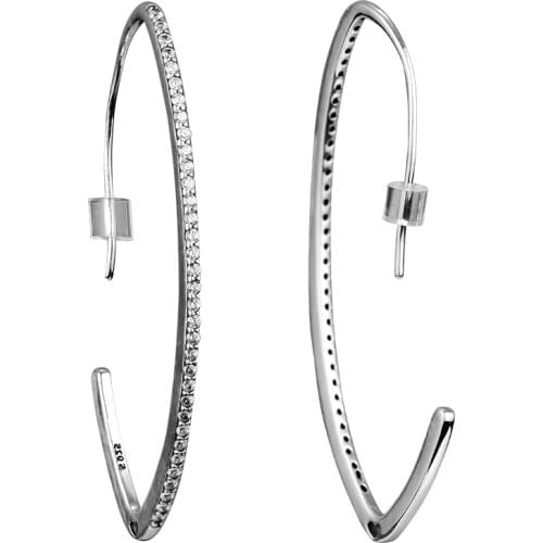 Oval Sparking Hoop Earrings 925 Sterling Silver Jewelry For Woman Make up Fashion Female Earrings Party Jewelry