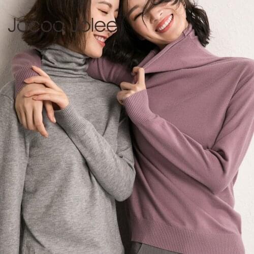 Jocoo Jolee Women Elegant Turtleneck Elastic Sweaters Vintage Harajuku Knitting Pullovers Autumn Long Sleeve Jumpers Chic Tops