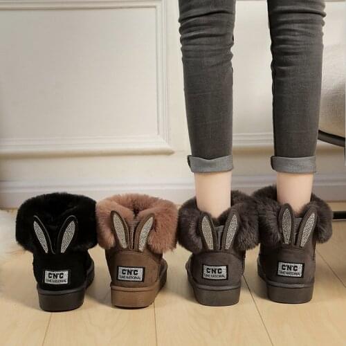 Snow Boots Female Warm Fur Plush Lnsole Winter Shoes Woman Ankle New Wild Autumn And Winter Large Size Short Boots Thick