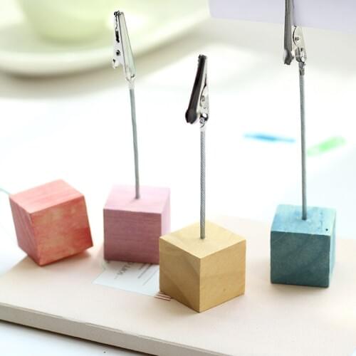 1PC Vintage Wooden Square Message Clip Table Leave Notes Clips Desktop Retro Ornaments Stand Photos Clip Office Supplies