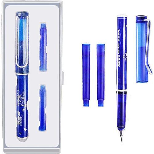 2+1Pcs/set Erasable Fountain Pens Blue Ink Sac Black / Pink / White 3 Styles School Office Writing Tool Kawaii Student Gift