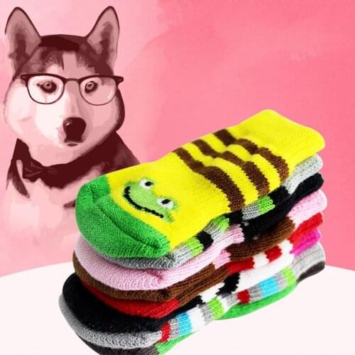 4 Pairs Cute Cute Animal Style Grippers Non Slip Dog Socks for Indoor/Outdoor Wear