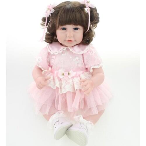 52cm Soft Vinyl Reborn Baby Doll Handmade Clothes curled hair Little Girl doll Brinquedos Early Education Toy Doll