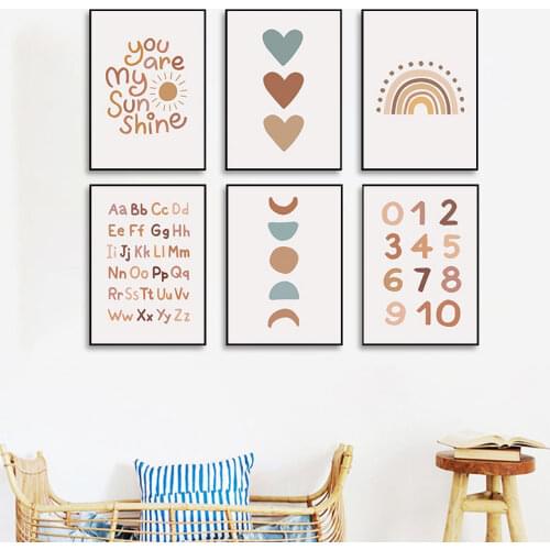 Abstract Beige Sunrise Rainbow Canvas Painting Prints Cute Wall Decorative Posters for Living Room Bedroom Nursery Art Decor