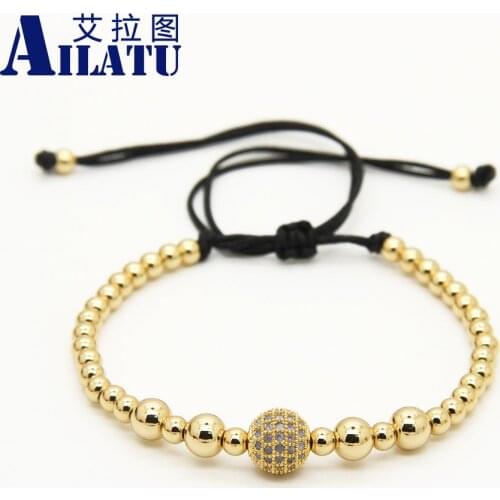 Ailatu 10 Pieces Copper CZ Bracelet 4mm Stainless Steel Braiding Macrame Lucky Men and Women Jewelry Wholesale Free Shipping