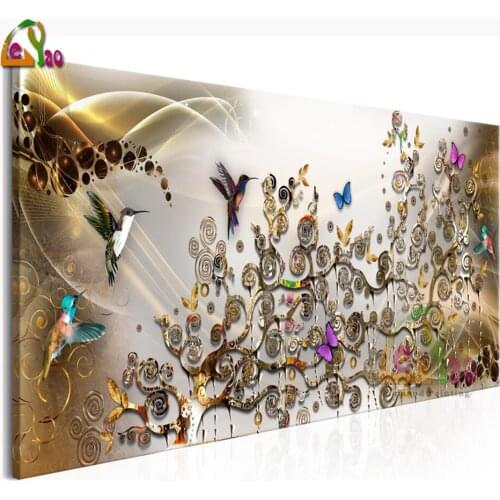 DIY Diamond Embroidery Hummingbirds Dance,Abstract Gold Narrow 5D Square Round Diamond animal Diamond Painting Cross Stitch Kit