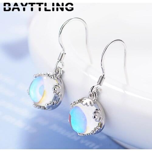 BAYTTLING 925 Sterling Silver 25MM Elegant Milky White Moonstone Drop Earrings For Women Fashion Wedding Gift Jewelry