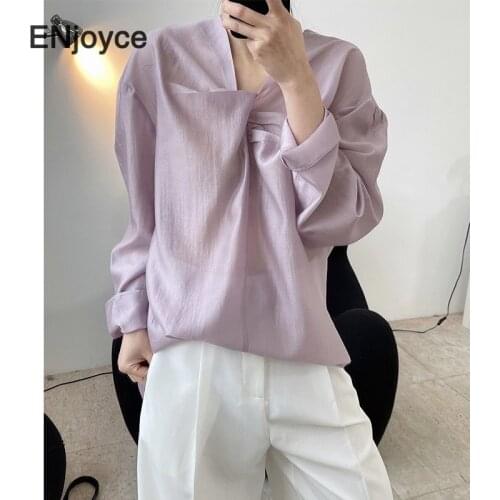 Women Satin Blouse French Vintage Loose Long Sleeve Knotted Collar Shirts Fashion Thin Clear Sunscreen Shirt Top Summer 2021