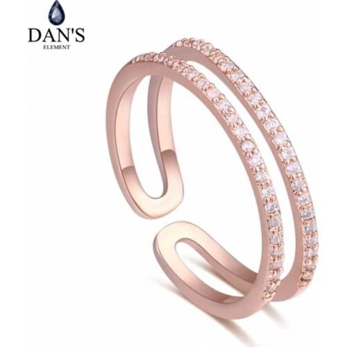 DANS Element Brand Real AAA Zirconia Micro Inlays Rose Gold Color Ring Party For Women Valentine Gift 129838