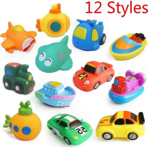 Baby Silicone Bath Toys 12 Styles Soft Rubber Car Boat Airplane Train Kids Swiming Pool Water Spray Education Toys for Children