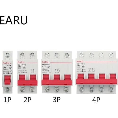 DZ47 1-4 Pole 3A/6A/10A/16A/20A/32A/40A/50A/63A 400V C Type Mini Circuit Breaker MCB 35mm Din Rail Mount Breaking Capacity 6KA