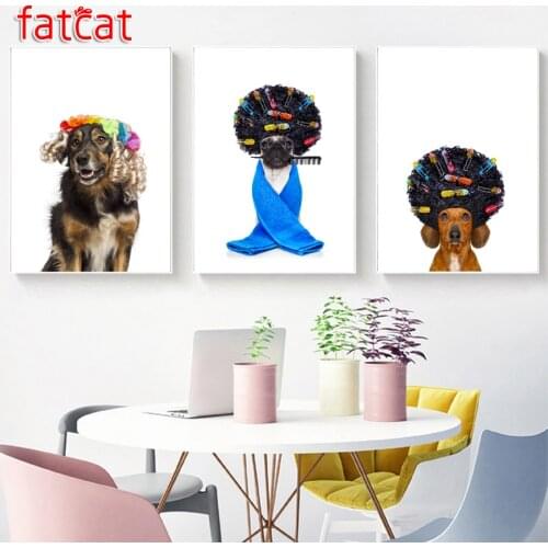 FATCAT Pug Dog With Hair Rulers Funny Dachshund or Sausage Dog diamond painting full drill diy embroidery triptych decor AE390