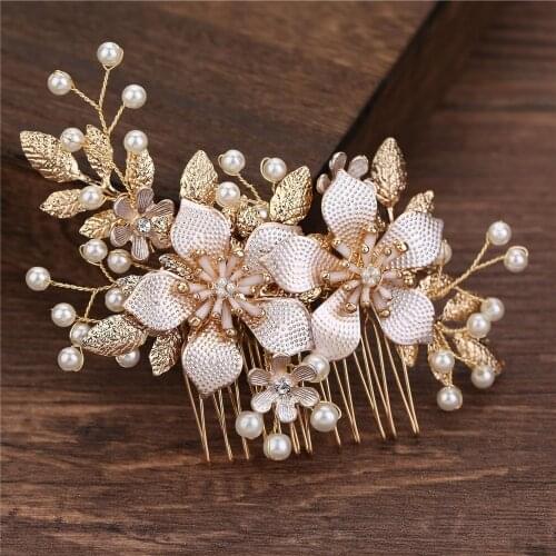 New Handmade Crystals Rhinestones Pearls Flower Hair Comb Bridal Headpieces Hair Accessories Bridesmaid Tiara Wedding Jewelry