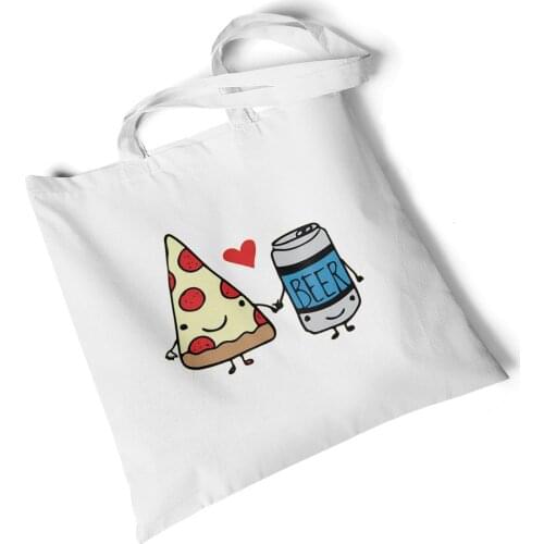 Focal20 Streetwear Pizza Print Canvas Bag Women Corduroy Canvas Tote Ladies Casual Shoulder Bag Foldable Shopping Bag Beach Bag