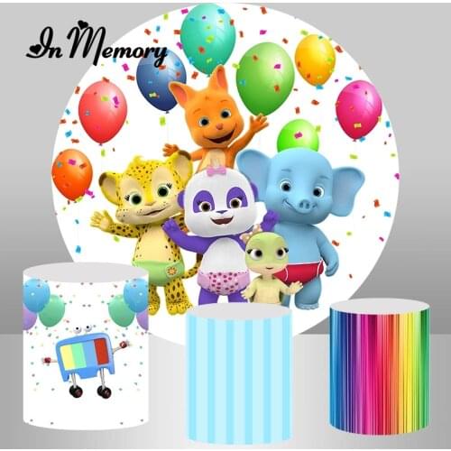 InMemory Round Circle Word Party Photography Background Cartoon Animals Tiger Elephant Kids Birthday Party Backdrop Photo Studio