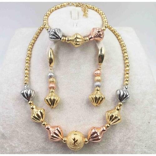 Fashion Dubai gold jewelry set African bridal wedding gift for women Saudi Arabia Necklace Earrings collar jewelry