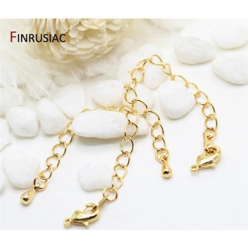 DIY Bracelet Necklace Extension Chain 80mm Length 14K Gold Plated Brass Lobster Clasps Tail Extender Chains for Jewelry Making