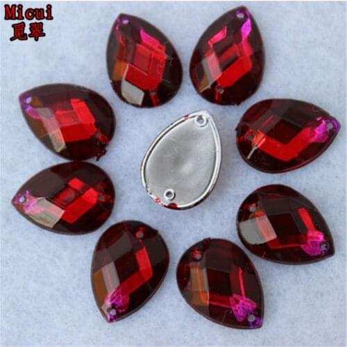 Micui 50Pcs 13*18mm Drop Dual color Acrylic Rhinestones Crystal Flatback Gems For Clothes Dress Sew On ZZ205A