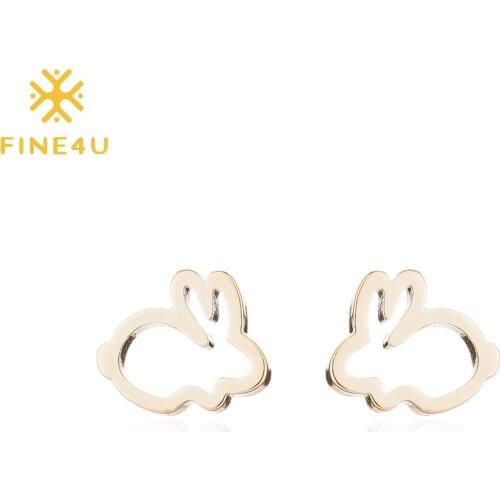 FINE4U E206 Cute Animal Rabbit Stud Earrings Stainless Steel Cut Rabbit Earrings for Women Girls Kids